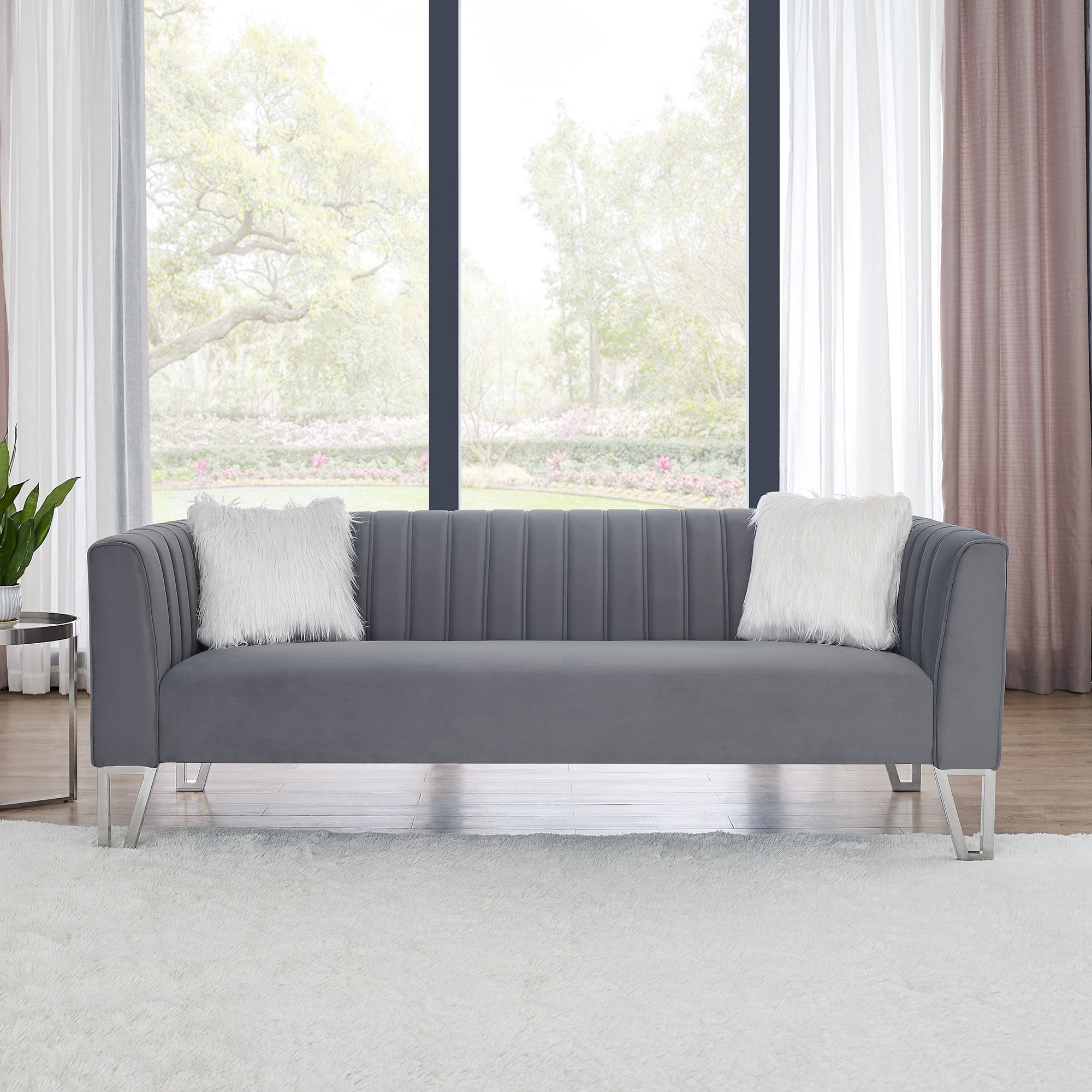 80" Chesterfield Sofa, Modern Velvet Tufted Upholstered 3-Seater Sofa ...