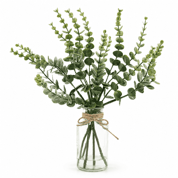 KABUER Artificial Flowers Eucalyptus with Vase Eucalyptus Leaves Faux Greenery for Home Centerpieces Table Farmhouse Decor 15.7"