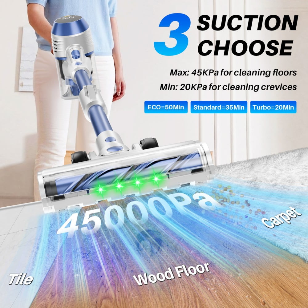 BSNAW Cordless Stick Vacuum Cleaner,8-in-1 Lightweight Vacuums Cleaners with 50Min Runtime, Green LED Headlight for Pet Hair Carpet Hard Floor