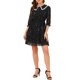 thumbnail image 2 of Vestido de mujer con estampado de estrellas y puntos, cuello de solapa, volantes y mangas 3/4, color negro, 2 of 7