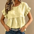 thumbnail image 5 of Dolkfu Yellow Women'S Blouses Pull-on Crew Neck Short Sleeve Retro Blouses & Tops Modern Casual Solid Tops Yellow,L, 5 of 6