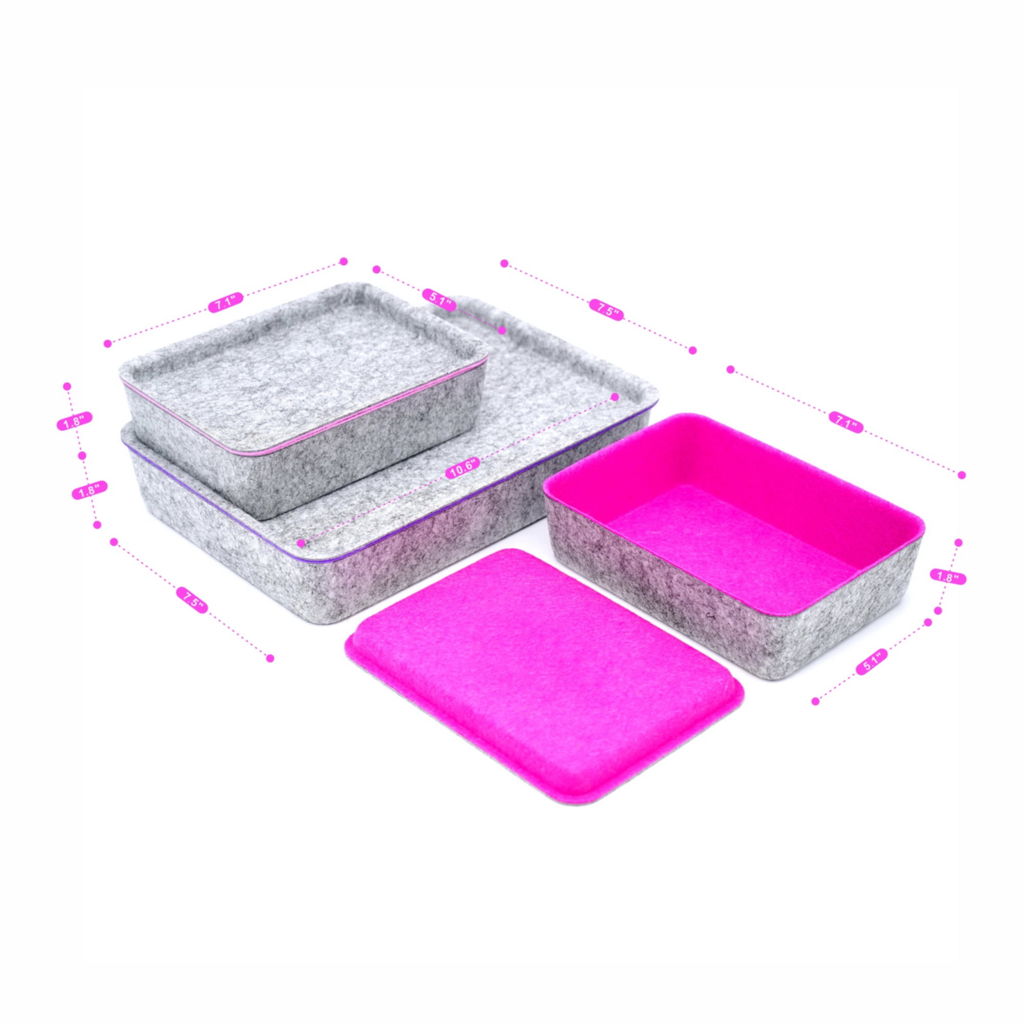Welaxy Lidded Felt Drawer Organizer Trays with lids Desktop Organizer Bins Storage box for crafts office supplies pen Junk Makeup Stationery Organize 3-Pack (light pink + hot pink + purple)