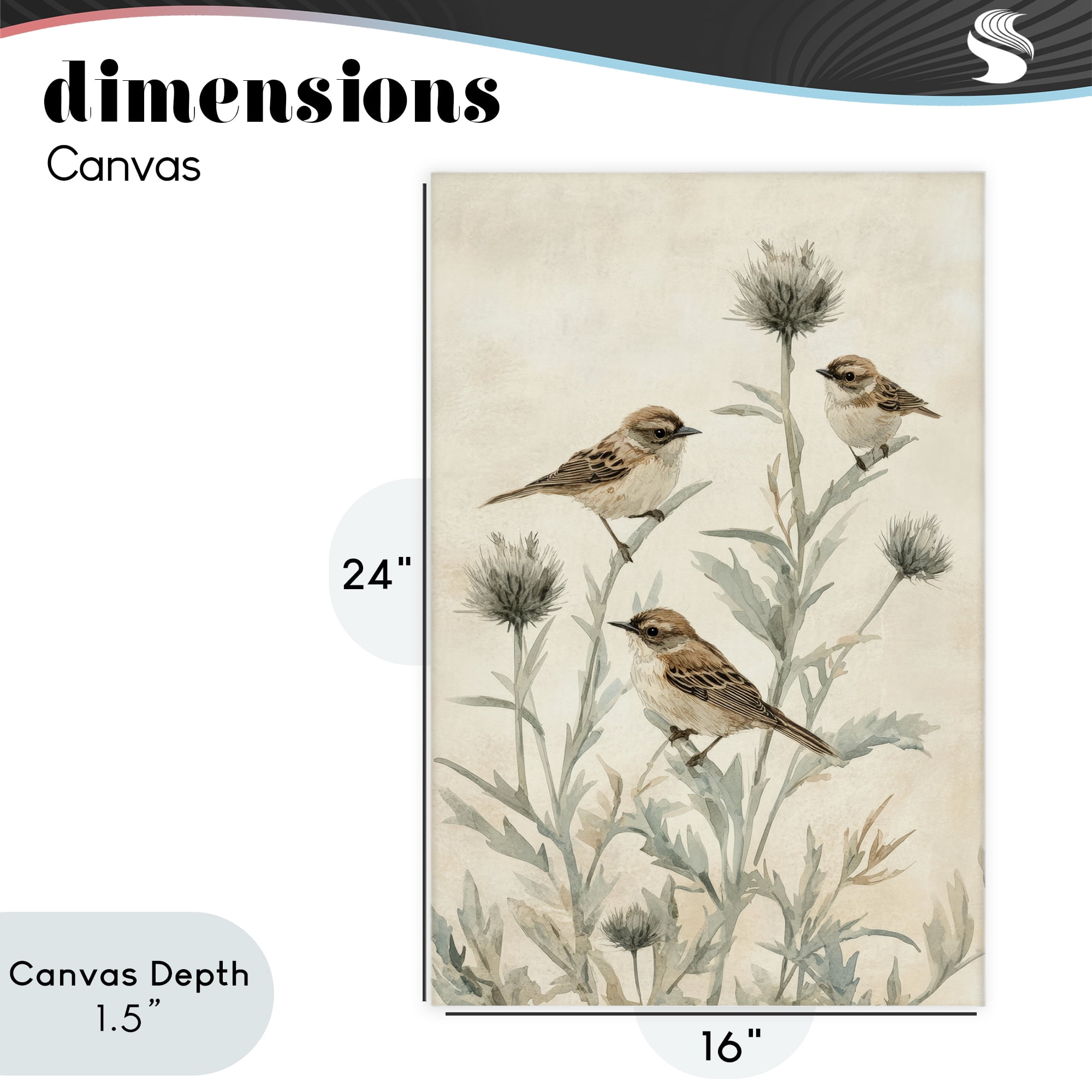 Stupell Industries Sparrows on Thistle Stems Canvas Wall Art, design by Petal Prints Design