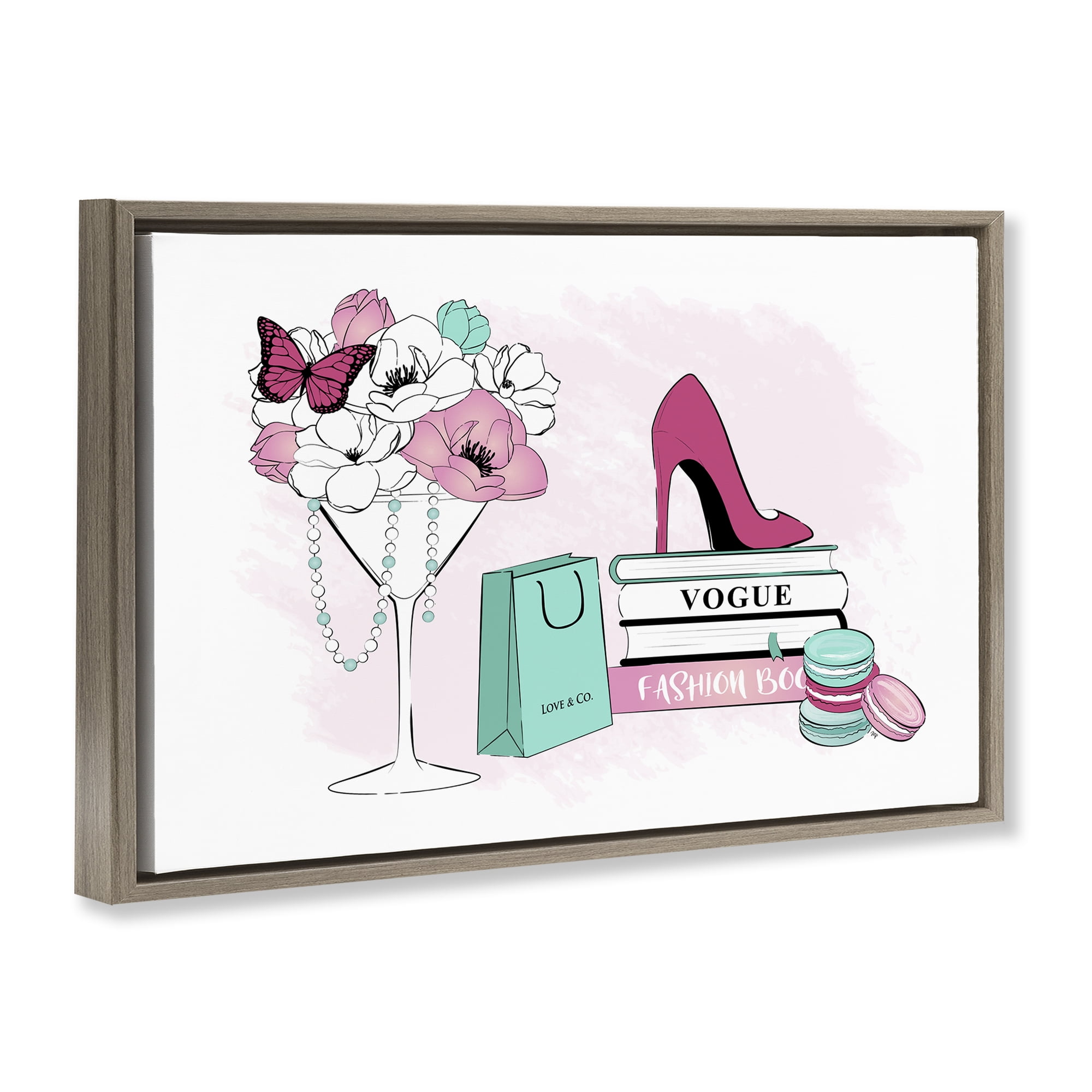 Stupell Industries Fashion Books Scene Fashion Painting Brown Floater Framed Canvas Art Print Wall Art, 31 x 21