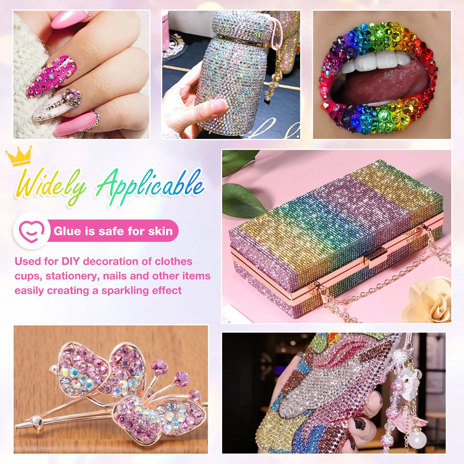 3D Nail Charms and Gems Cute Nail Rhinestones and Charms for Nails Design with 3 Glue for Shoes Clothing Hat Art Decoration