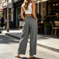 thumbnail image 5 of Women Corduroy Pants Business Casual Slacks Elastic High Waisted Straight Wide Leg Pleated Pockets Work Office Clothes Dressy Spring Bottoms, 5 of 6