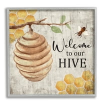Stupell Welcome To Our Hive Honeycomb Pattern Animals & Insects Painting Gray Framed Art Print Wall Art