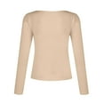 thumbnail image 5 of Elainilye Fashion Long Sleeve Shirts For Women Underscrubs Solid Color V Neck Long Sleeve Knitting Shirt Slim Blouse Tops,Beige, 5 of 5