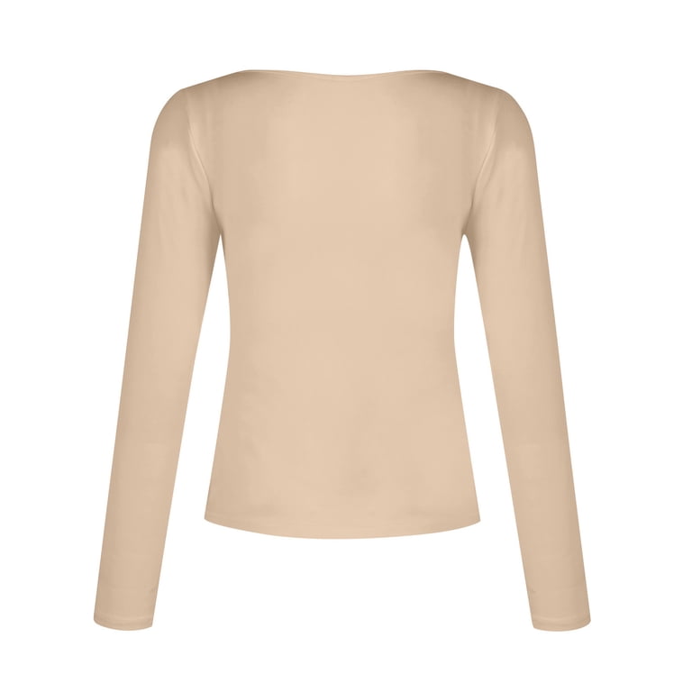 Solid Color V Neck Bottoming Shirts for Womens Basic Long Sleeve
