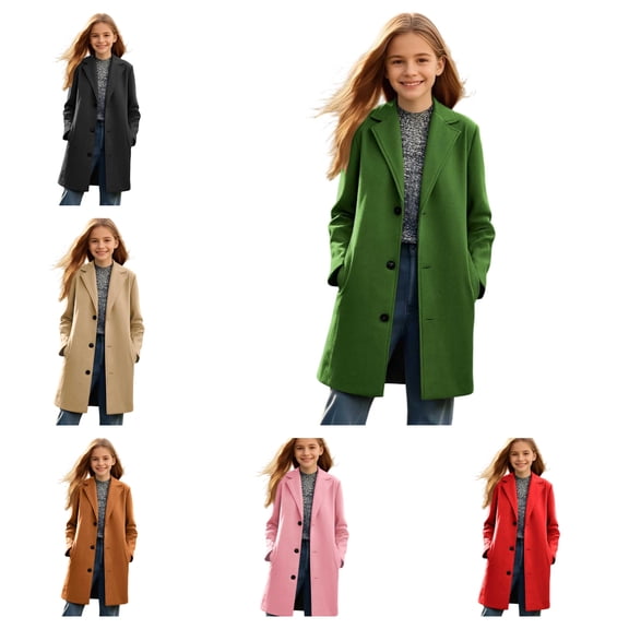 Grblisyd Girls Trench Coat Single Breasted Dress Coats Winter Long Windbreaker Overcoat for Kids 5-14 Years