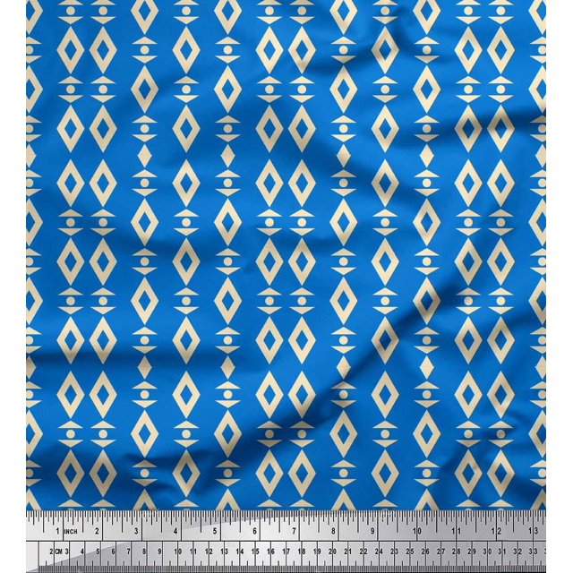 Soimoi Blue Moss Georgette Fabric Artistic Geometric Print Sewing Fabric Yard 42 Inch Wide