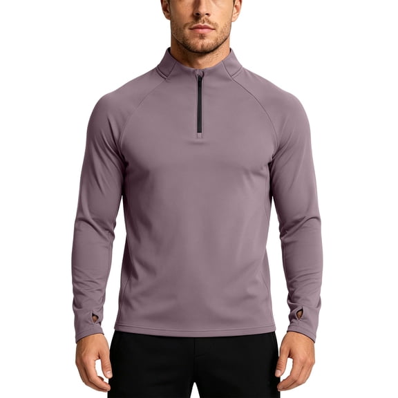Men Fall Clothes,Athletic Shirts for Men Solid Color Long Sleeve 1/4 Zip Stretchy Sport T-Shirts with Thumb Hole Casual Gym Workout Top