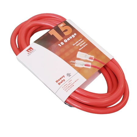 15-Ft 10 Gauge Extension Cord Indoor/Outdoor Lit Ends UL Orange