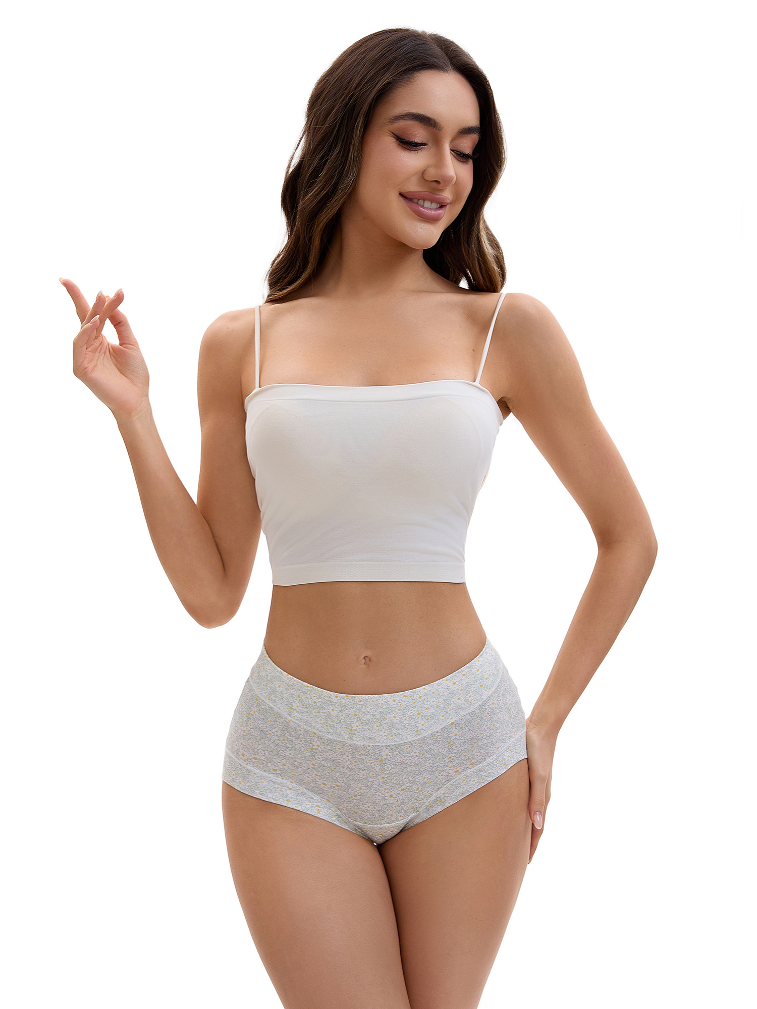 Unique Bargains Floral High Waisted Full Coverage Briefs 2XL Light Green