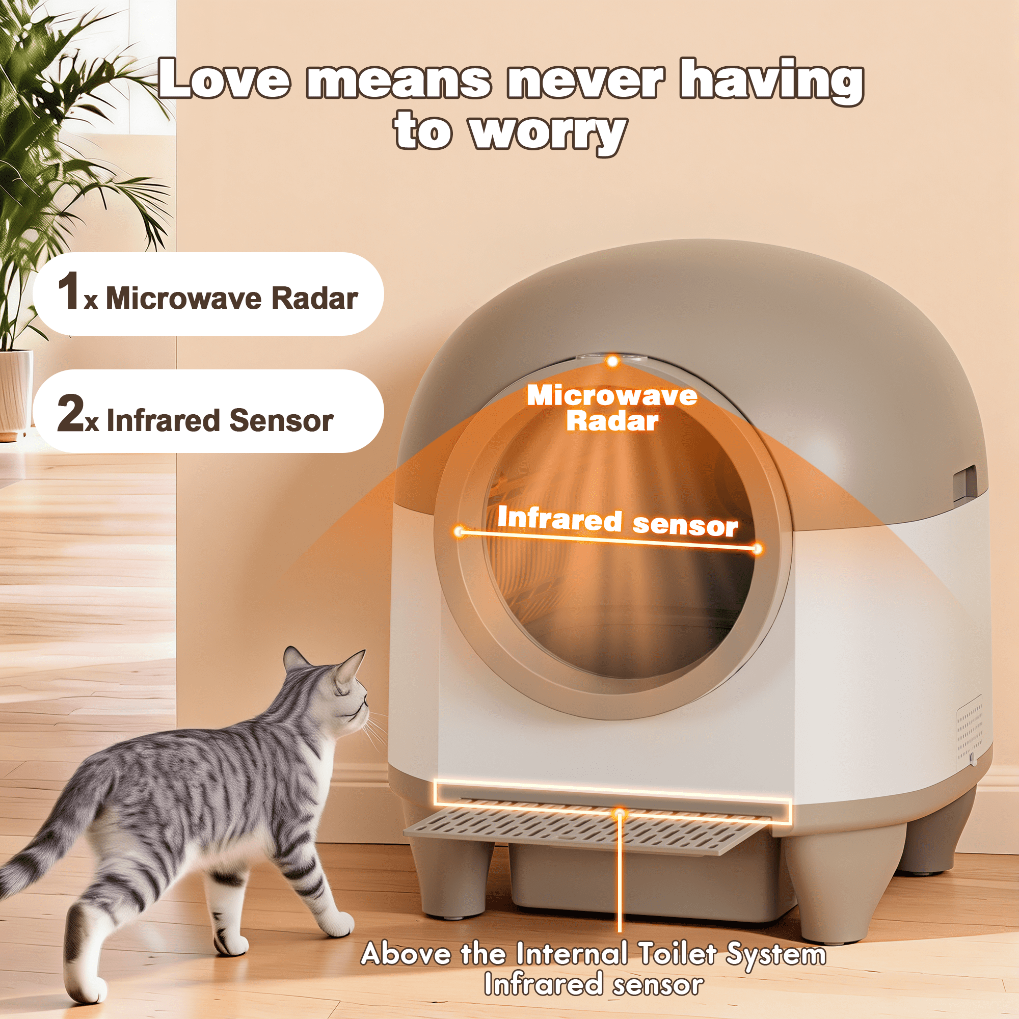 Furmax Self-Cleaning Cat Litter Box with Mat – Automatic Litter Box for Multiple Cats, Featuring Safety Protection and App Control, Includes a Complimentary Garbage Bag, Brown