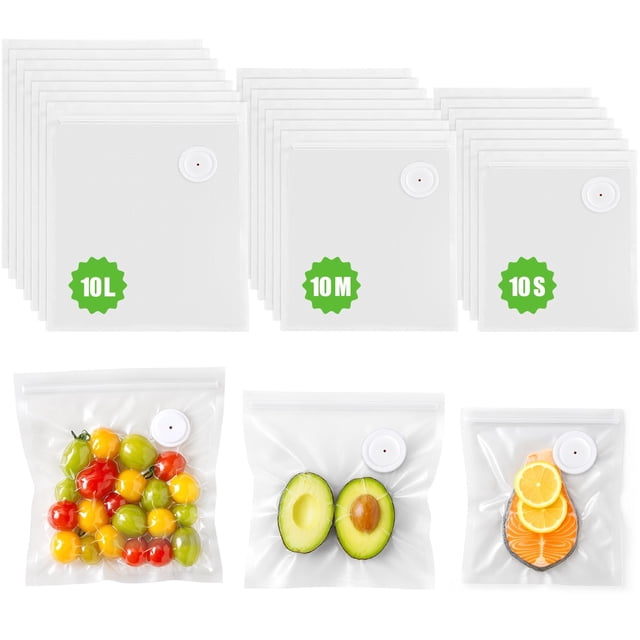 BoxLegend 30 Sacs Réutilisables pour Scelleuse sous Vide avec Valve à Air - Sacs pour Scelleuse sous Vide FoodSaver Sans BPA pour sous Vide, Préparation de Repas, Sacs de Rangement pour Aliments (10S+10M+10L)