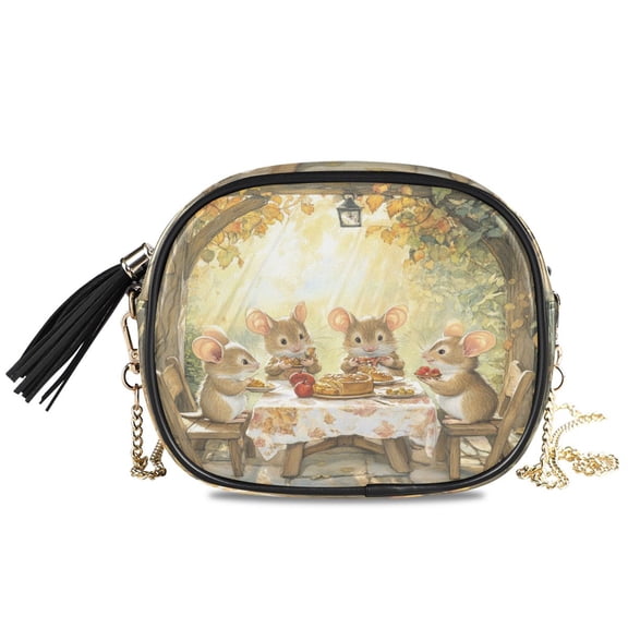 Womens Casual Chain Shoulder Bag Simple style Mices Eating Cake Crossbody Bag