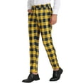 thumbnail image 4 of INSPIRE CHIC Men's Business Plaid Lightweight Regular Fit Flat Front Checked Pants 34 Navy Yellow, 4 of 7