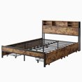 thumbnail image 5 of Queen Size Bed Frame with 4 Storage Drawers, Metal Platform Bed with Wooden Headboard and Charging Station, No Box Spring Needed, Noise Free, Easy Assembly, Brown, 5 of 23