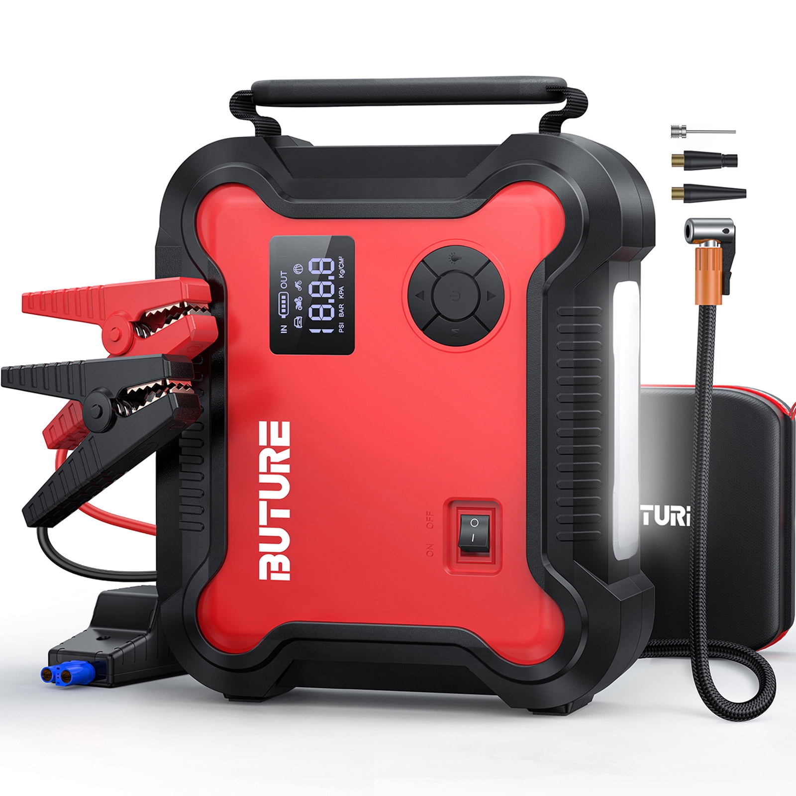 BUTURE Portable Car Jump Starter with Air Compressor 150PSI 2500A 23800mAh  Battery Booster Pack All Gas/8.0L Diesel Digital Tire Inflator Fast Battery  Charger 3.0 with 120W DC Out 