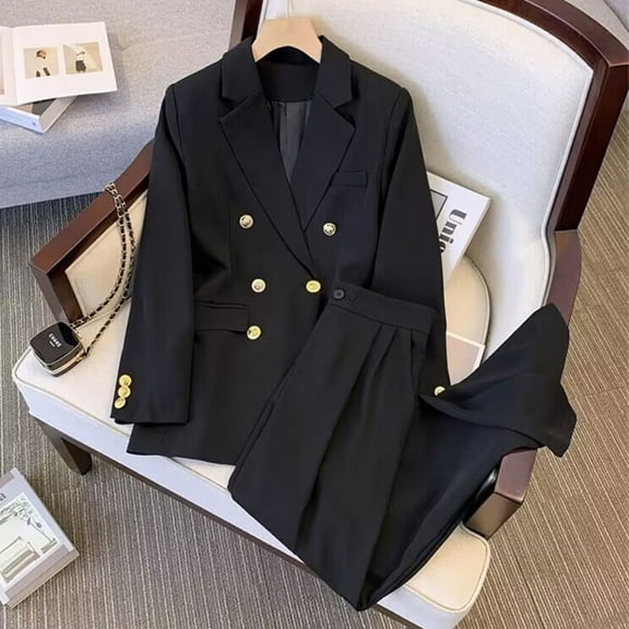 Black Spring New Suit Jacket For Women, Petite Size, High-End Casual Trousers Two-Piece Set