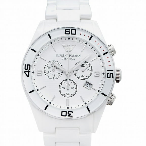 Emporio Armani White Ceramic Chronograph Ladies Watch 43mm AR1424