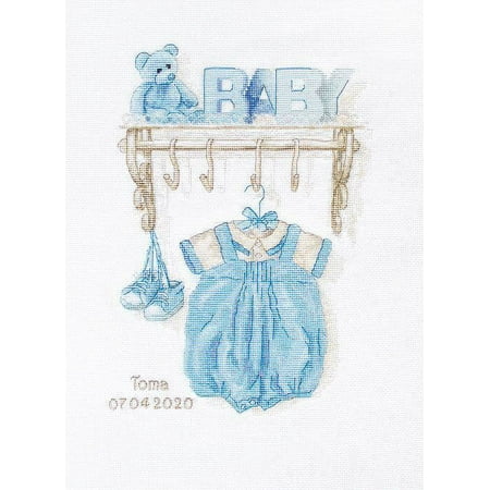 UPC: 4840746023200 | Counted Cross-Stitch Kit Baby Boy Birth B1174L Needlework Blue Easy Small By Luca-S Canvas Cotton