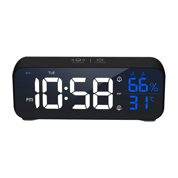 Despertador digital Sunnimix música LED Temperatura Humedad función de repetición 12/24H puerto de carga USB negro