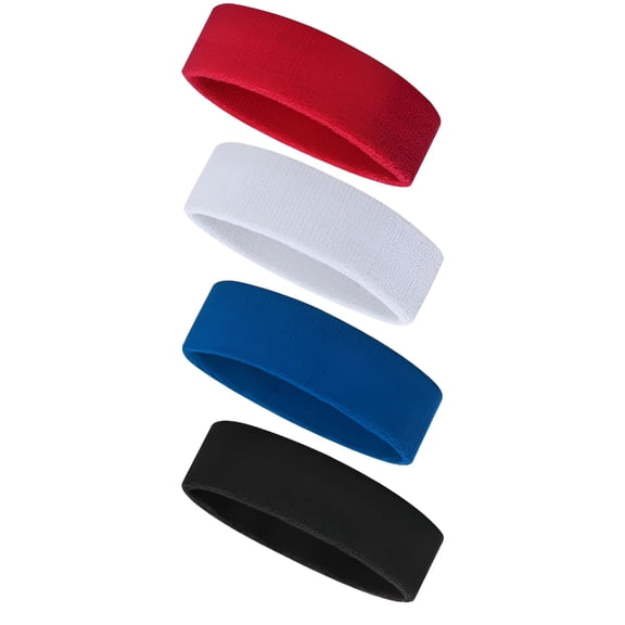 TELOLY 4Pcs Sweatbands Set, Sports Headband for Men & Women, Cotton Sweat Head Bands, Moisture Wicking Athletic Terry Cloth Sweat Band for Tennis, Basketball, Football, Gymnastics, Working Out