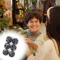 6PCS Black & White Christmas Ornaments, 2.36" Large Deco Balls with Artistic Painting, Shatterproof Plastic Hanging Ornaments for Festival/Party