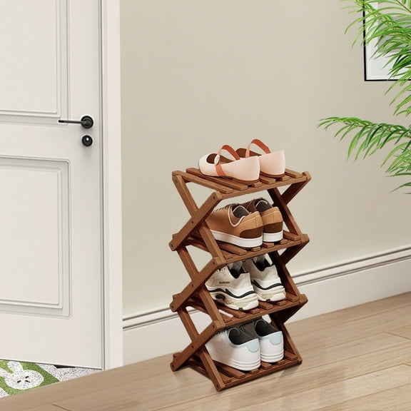 SHIBAILI 4-Tier Bamboo Folding Shoe Rack - No Assembly, Space-Saving(Tawny)