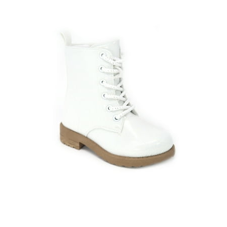 

Glitter Ankle Boots Lace Up Waterproof Combat Shoes With Side Zipper for Toddler/Little Kid/Big Kid White 10 Toddler