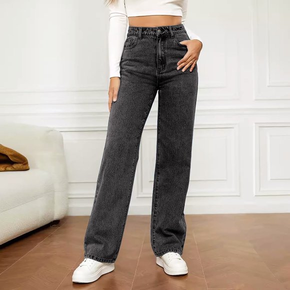 Outfmvch Wide Leg Jeans Woman Barrel Jeans Women Womens Baggy Jeans Flare Jeans for Women Straight Leg Jeans for Women Womens Capri Jeans Wide Leg Jeans Gray M