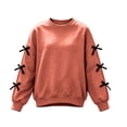 thumbnail image 4 of fnnxnal Girls Crewneck Pullover Sweatshirt with Bow Detail - Oversized, Orange,Size 5-6T, 4 of 8