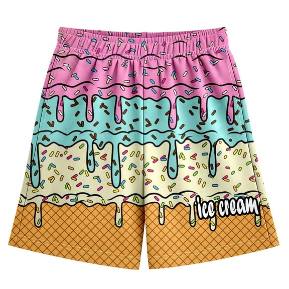 Melting Ice Cream Sprinkles Teen Boys Sports Shorts Fashion Beach Shorts Summer Casual Shorts Pink 9 - 10 Years