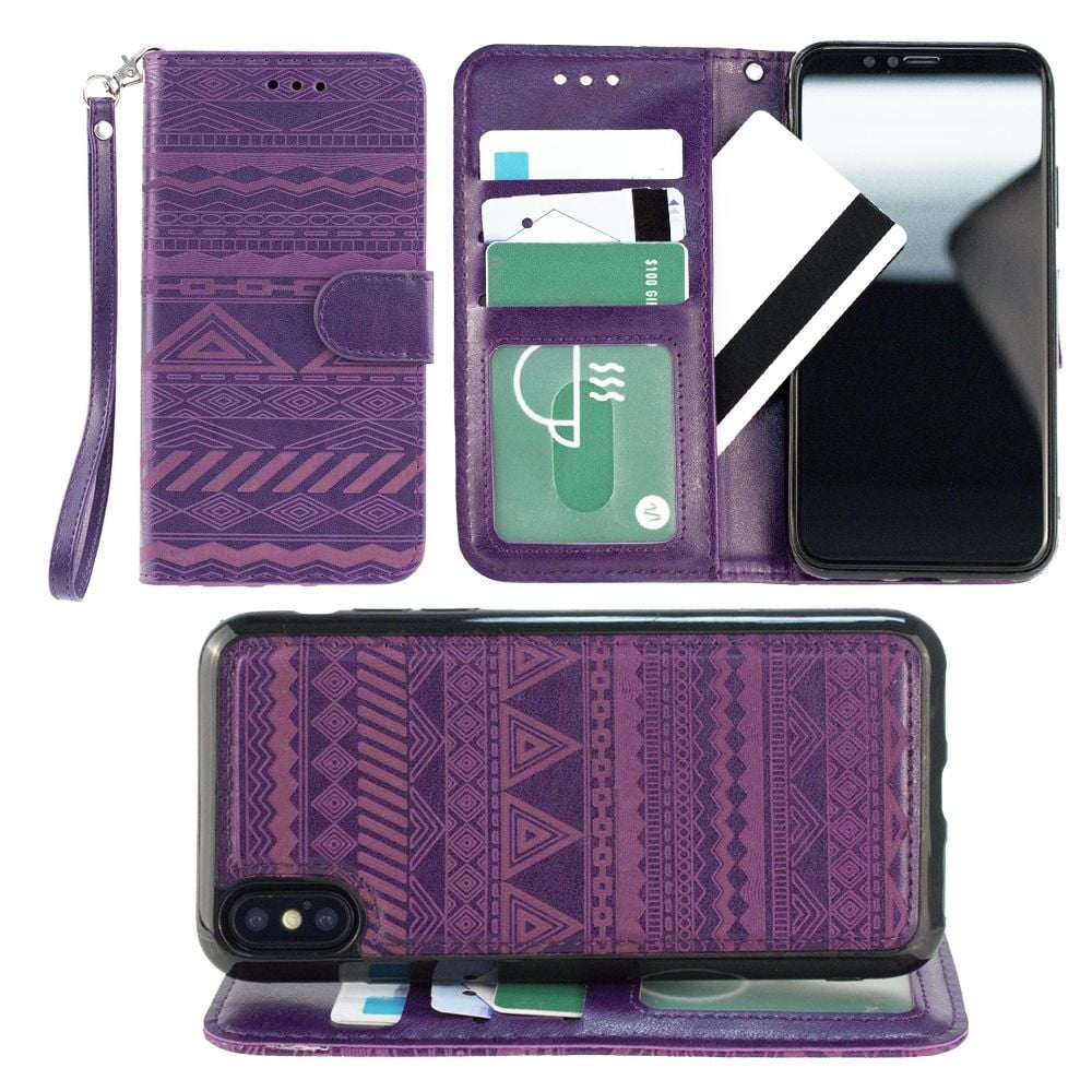Apple iPhone X Wallet Case, Slim PU Leather Laser Cut Design with