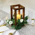 thumbnail image 4 of 6 Pcs Wooden Lantern Centerpiece Set with Eucalyptus Wreaths & LED Flameless Candles for Wedding, 4 of 6