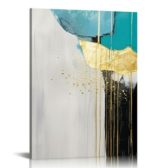 COMIO  Abstract Canvas Wall Art Blue Turquoise Decor Modern Framed Black Gold Grey Bedroom Paintings Print Picture Artwork for Bathroom office decorations
