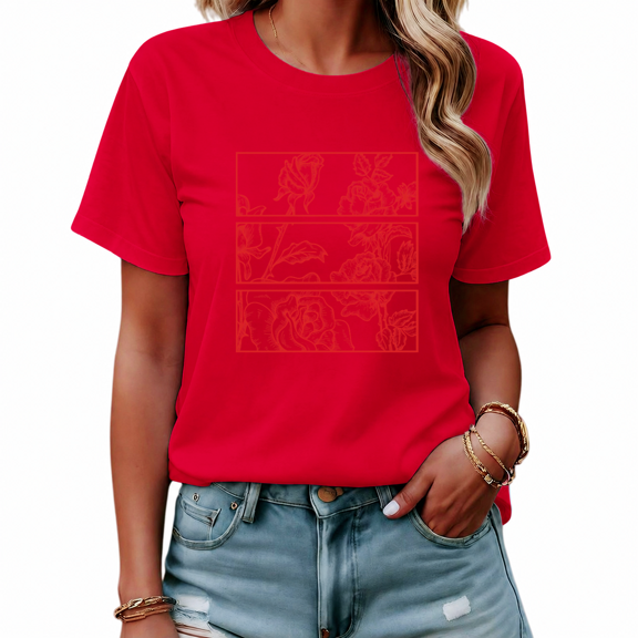 UNISHE Women's Red Minimalist Floral Graphic Short Sleeve T-Shirt Casual Summer Top
