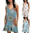thumbnail image 3 of Femmes Casual Robe Commerce Extérieur Style Transfrontalier V-Cou Impression Sans Manches Vestes de Poche Bleu S, 3 of 5