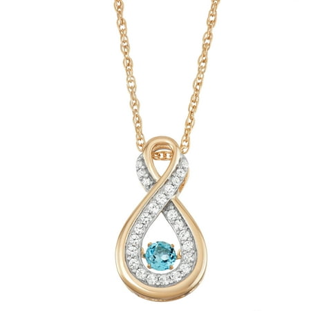 Blue Topaz and Crated White Sapphire 2-Tone Sterling Silver Moving Pendant, 18