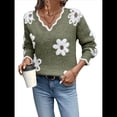 thumbnail image 2 of Suéteres de Cuello en V de Gran Tamaño para Mujer, Suéteres Casuales Sueltos de Larga de Punto Grueso, Suéteres, Tops Verde M, 2 of 9