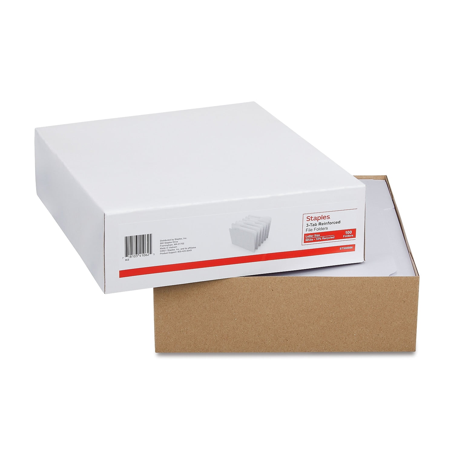 Staples Colored File Folders w/ Reinforced Tabs Letter 3 Tab White 100/Box TR508986/508986