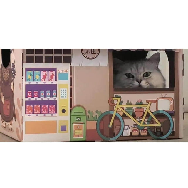 Langgg Corrugated Cardboard Cat House with Scratching Pad for Training Toy Cats Purple