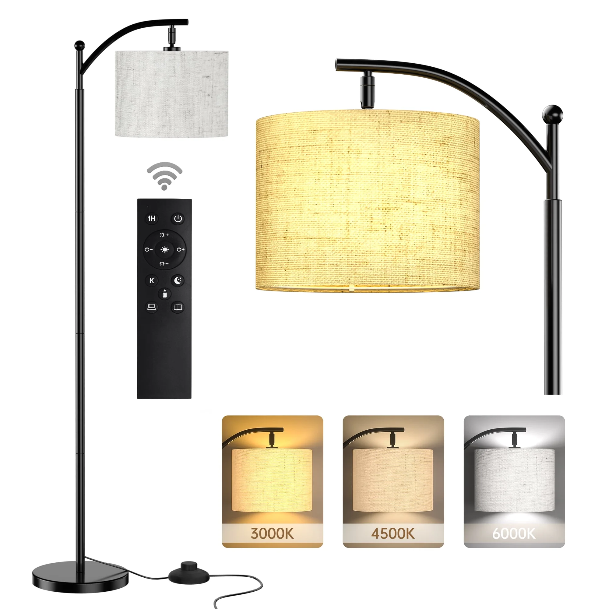 Open Box Elemore Home Standing Floor Lamp With Remote Control and 3 Color Temperatures