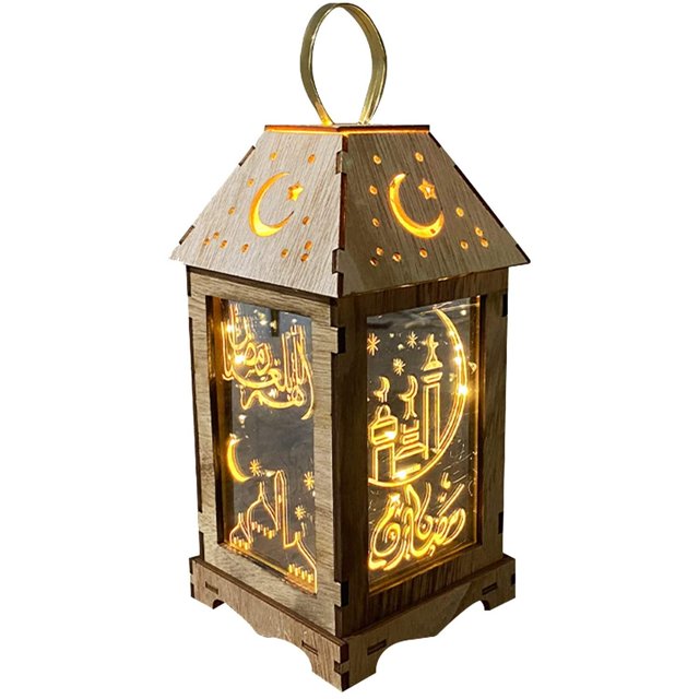 Eid Mubarak Laterne, Ramadan Dekoration Laterne-Candle Holz Lantern Marokkanische Vintage Laterne Deko H?ngende Eid Lichter Mit LED Ohne Batterie, Orientalische Lampe für Muslimischen Islam Eid (A)