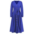 thumbnail image 1 of Gibobby Vestido de punto trenzado Vestido ajustado con cinturón y cuello en V de color liso para mujer(Azul,XL), 1 of 4