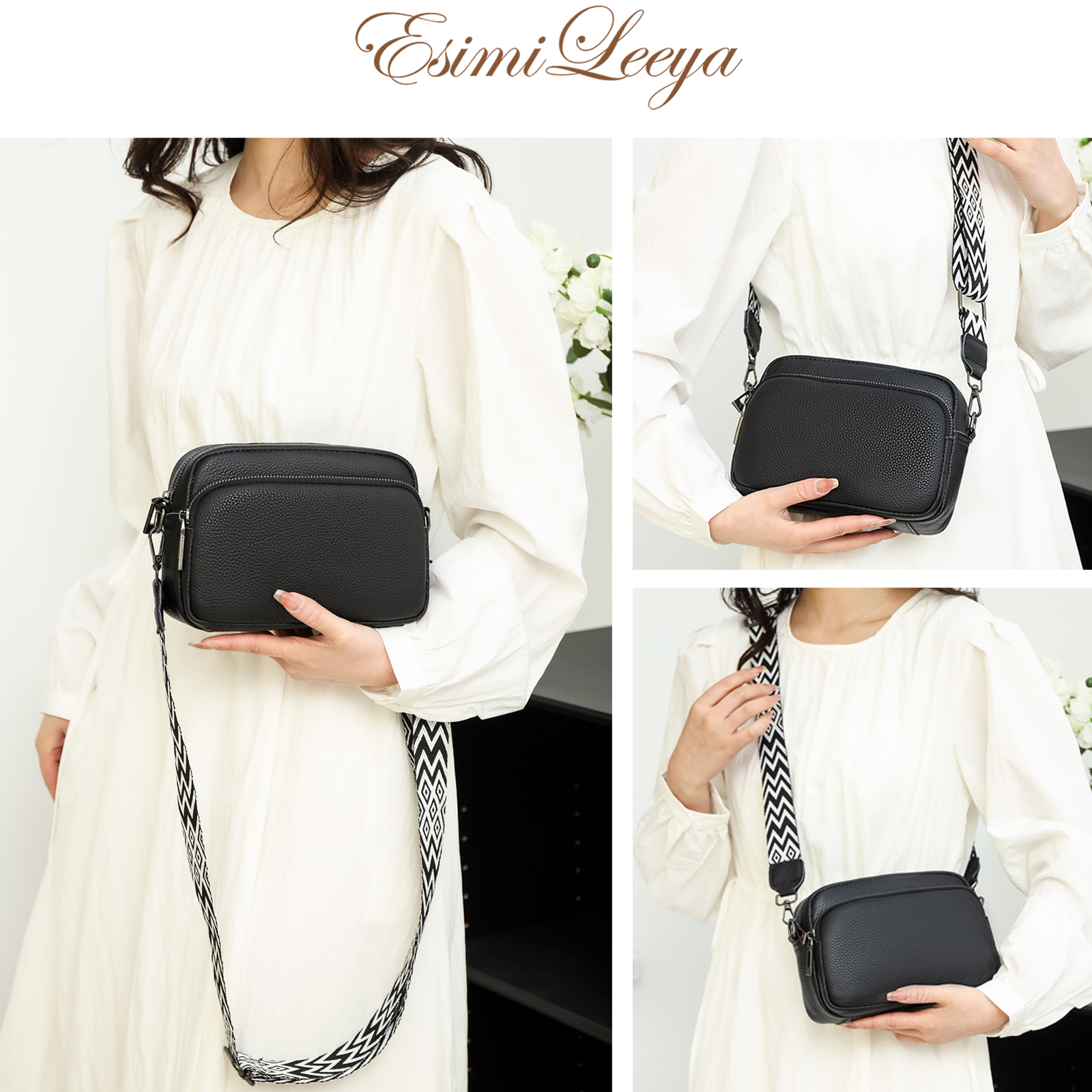 PORT&LOTUS Small Lightweight Crossbody Bag with Wide Guitar Strap Shoulder Bags for Women.