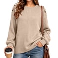 thumbnail image 2 of Inverlee Womens Crewneck Long Sleeve Ribbed Button Shoulder Pullover Loose Soft Knit for Casual Daily Sweater Oversized Relaxed Fit Autumn Layering BlouseS-XXL, 2 of 8