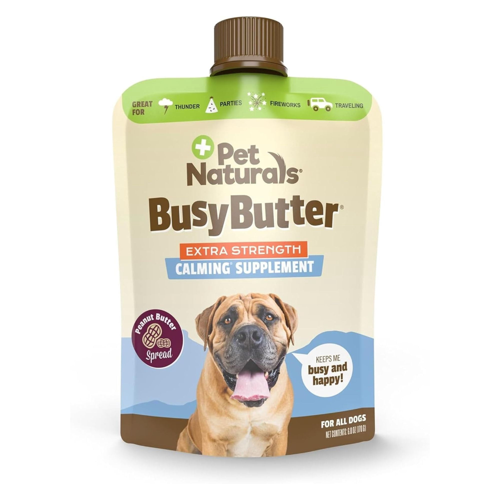 Pet Naturals Calming Busy Butter Extra Strength, Peanut Butter for Dogs, 6oz Squeeze Pouch